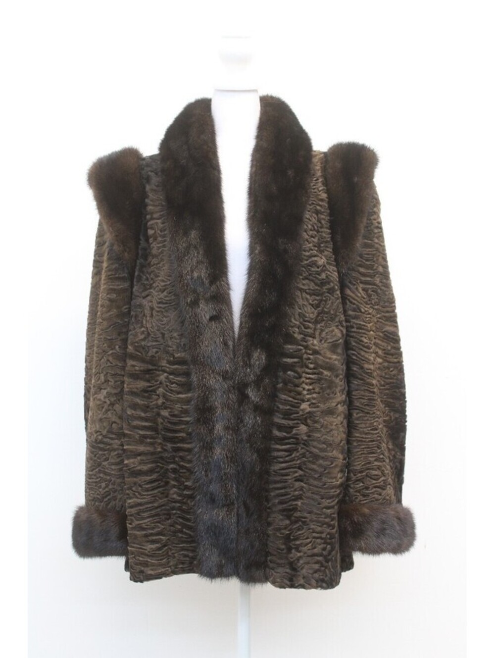EXCELLENT HORNBACK BROWN SWAKARA LAMB & MINK FUR COAT JACKET WOMEN WOMAN SIZE 6